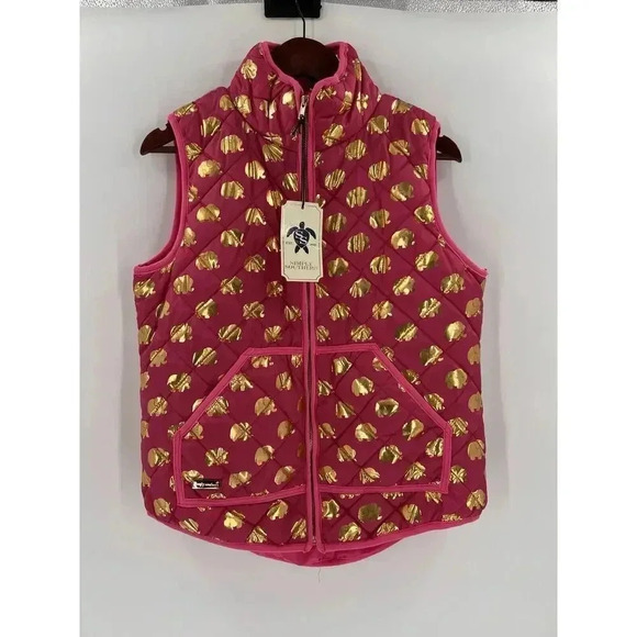 NEW TAGS Simply Southern Pink & Gold Elephant Puffer Vest Size Medium Full Zip - Picture 1 of 11